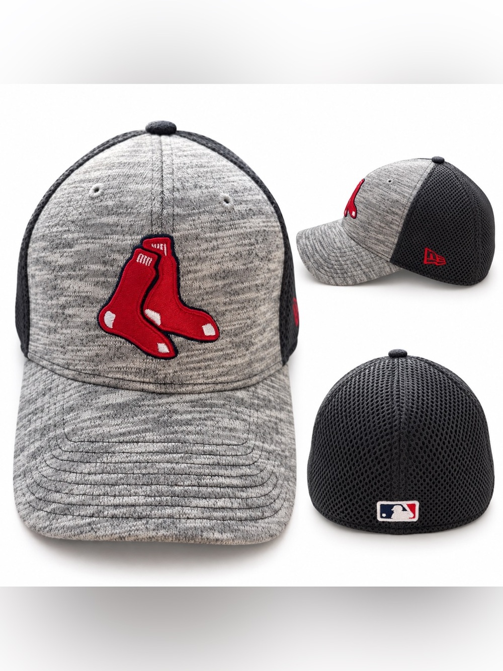 New Era Boston Red Sox 39THIRTY Gray Mesh Stretch-Fit Hat L/XL